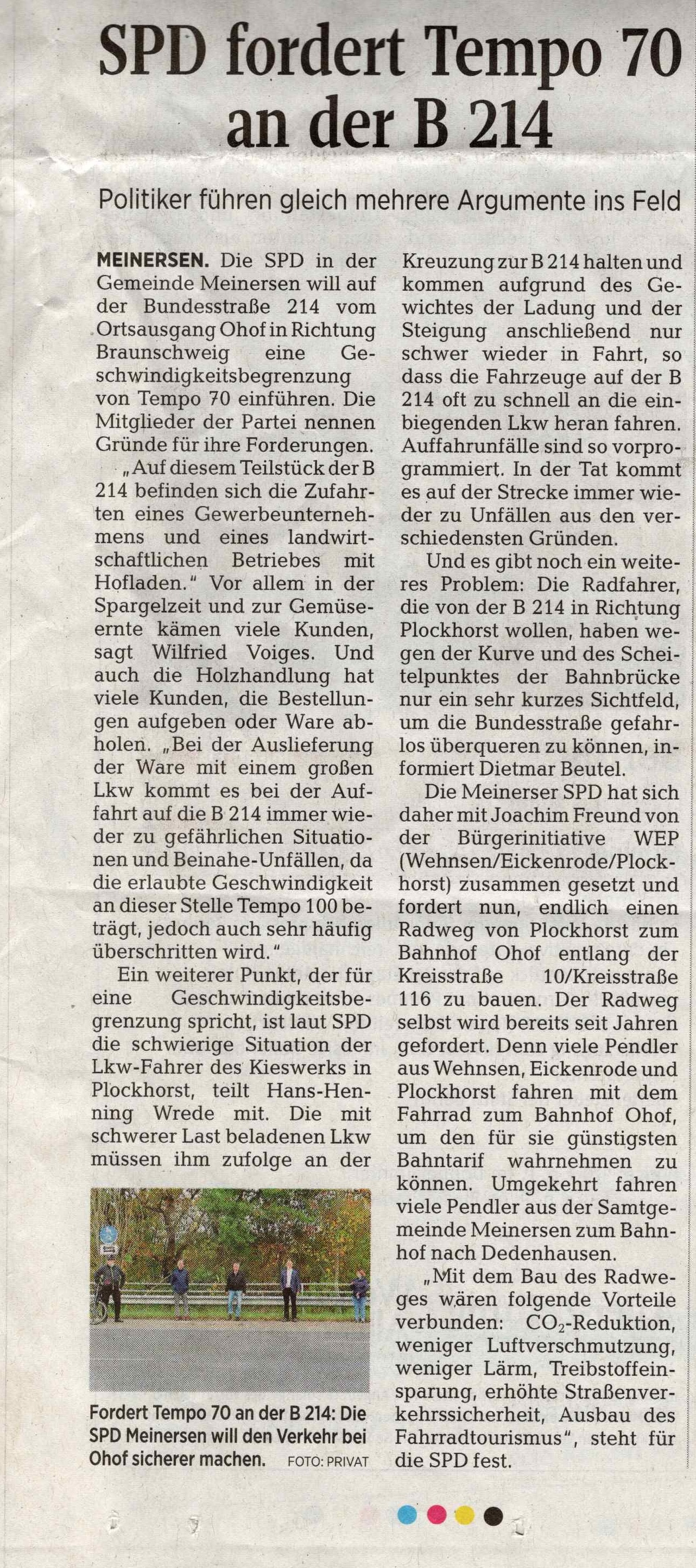 Wolfsburger Allgemeine Allerzeitung SPD Radwege 14.11.2020